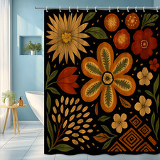 Floral Black Shower Curtain with Colorful Design — custom printed polyester bath curtain