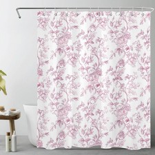 Chic Vintage Botanical Leaf Pink Floral Shower Curtain Set for Bathroom Decor — custom printed polyester bath curtain