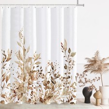 71x71 Inch Tan Eucalyptus Shower Curtain Watercolor Brown Leaves Floral Hook — custom printed polyester bath curtain