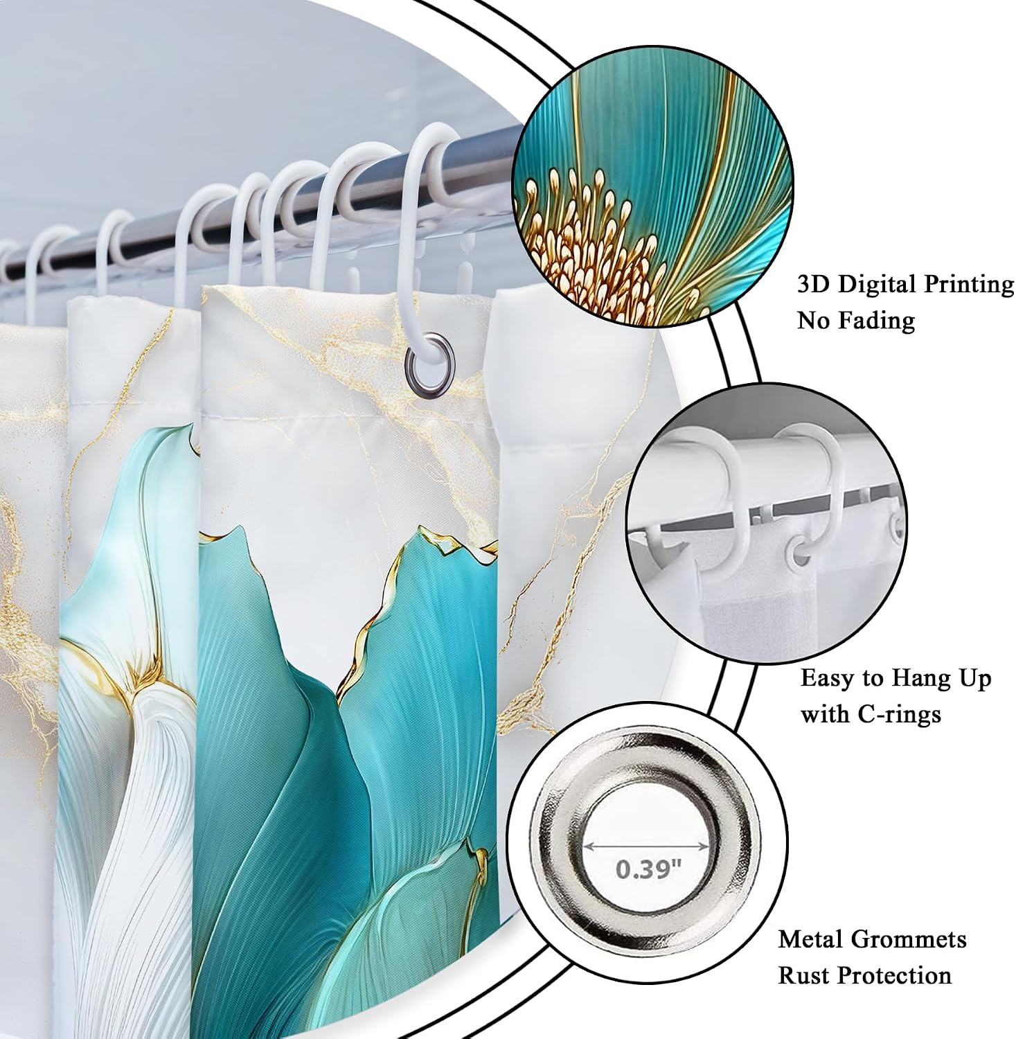 Custom Printed Bath Curtain — custom printed polyester bath curtain detail view