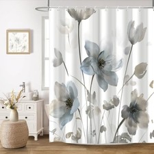 Blue Grey Boho Floral Shower Curtain for 72"W x 72"L (Pack of 1) Blue and Grey — custom printed polyester bath curtain