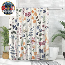 Ink Floral Shower Curtain, Colorful Flower Shower Curtain for Bathroom, Waterpro — custom printed polyester bath curtain