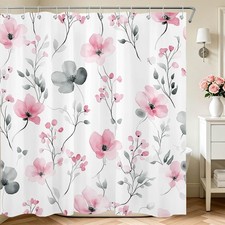 Pink Floral Shower Curtain Pink and Gray Flower Shower Curtains for Bathroom ... — custom printed polyester bath curtain