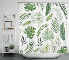 Tropical Jungle Green Plant Palm Leaf Monstera Shower Curtain Set Bathroom Decor — custom printed polyester bath curtain