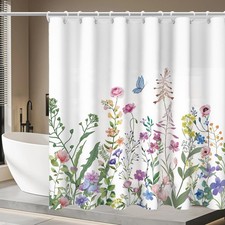Watercolor Floral Flower Waterproof Bathroom Shower Curtain 12 Hooks 72x72 In — custom printed polyester bath curtain