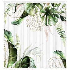 Tropical Green Leaf Modern Shower Curtain Fabric Waterproof Bathroom Decor 84in — custom printed polyester bath curtain