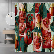 Art Deco Floral Shower Curtain Red Green Gold Pattern — custom printed polyester bath curtain