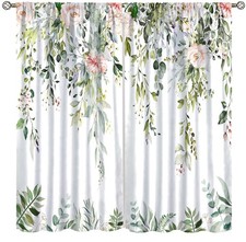 AAVEUP Eucalyptus Botanical Leaves Pink Rose Floral Curtains for Kitchen Natu... — custom printed polyester bath curtain
