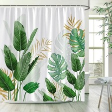 Green palm leaf plant shower curtain waterproof bathroom-decoration us — custom printed polyester bath curtain