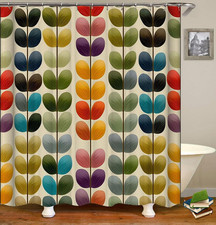 Mid Century Modern Shower Curtain, Colorful Leaf Pattern Bathroom Curtain — custom printed polyester bath curtain