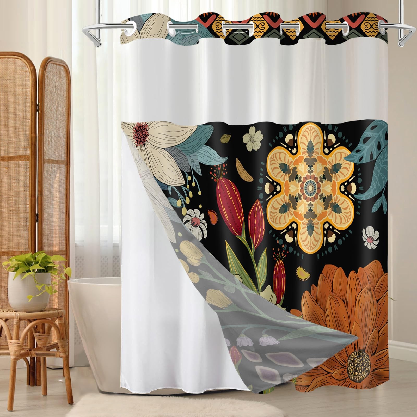 Custom Printed Bath Curtain — custom printed polyester bath curtain detail view