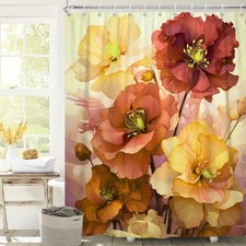 Red Yellow Shower Curtain Rose Floral Set Hooks Abstract Orange 72x72 Inch — custom printed polyester bath curtain