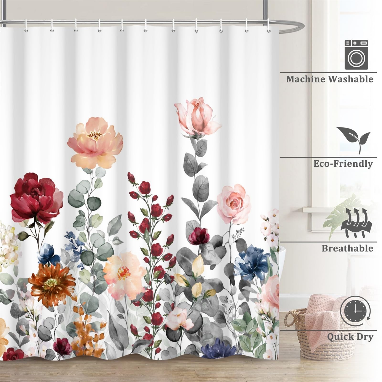 Custom Printed Bath Curtain — custom printed polyester bath curtain detail view