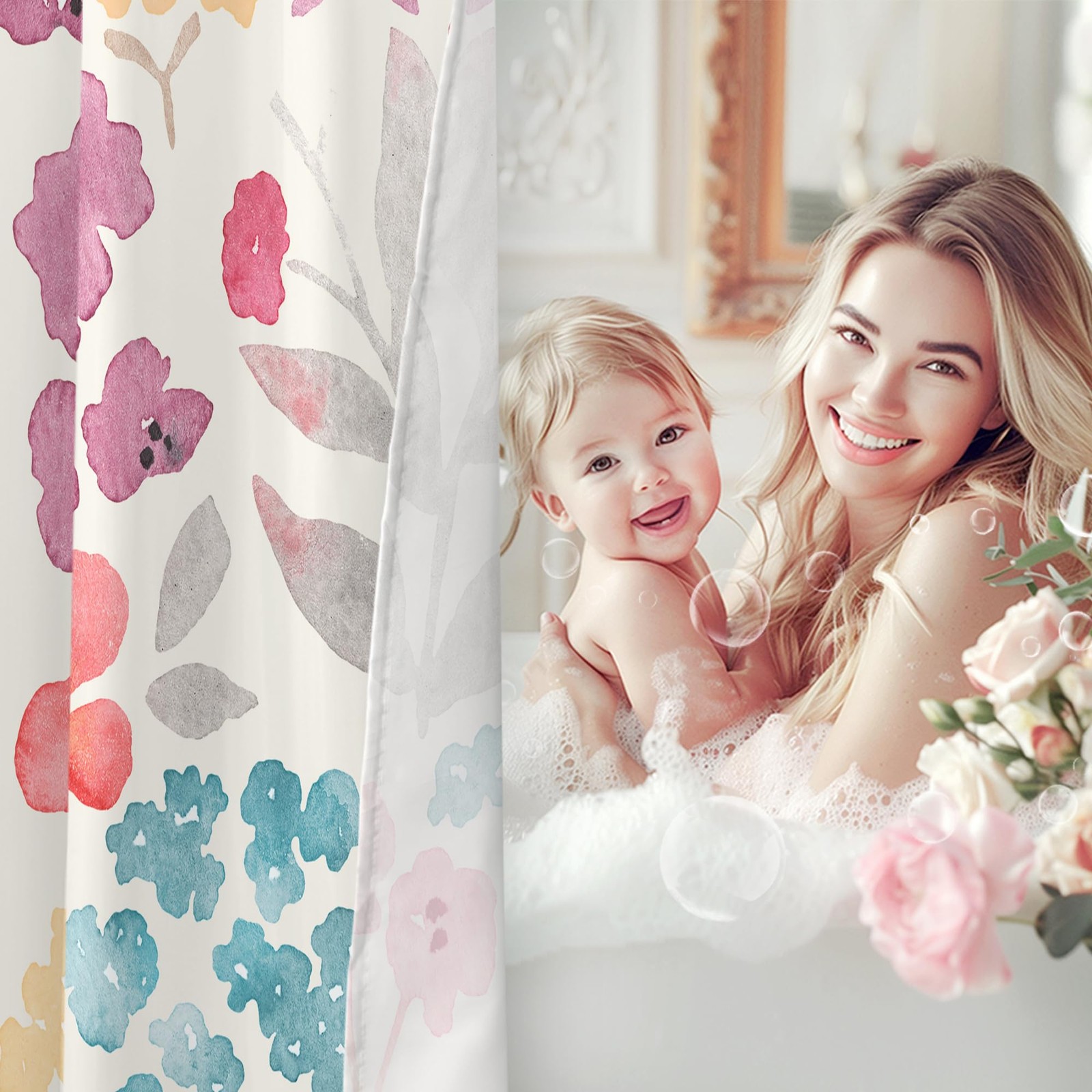 Custom Printed Bath Curtain — custom printed polyester bath curtain detail view