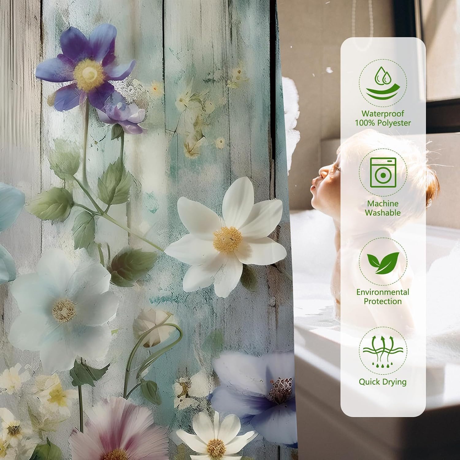 Custom Printed Bath Curtain — custom printed polyester bath curtain detail view