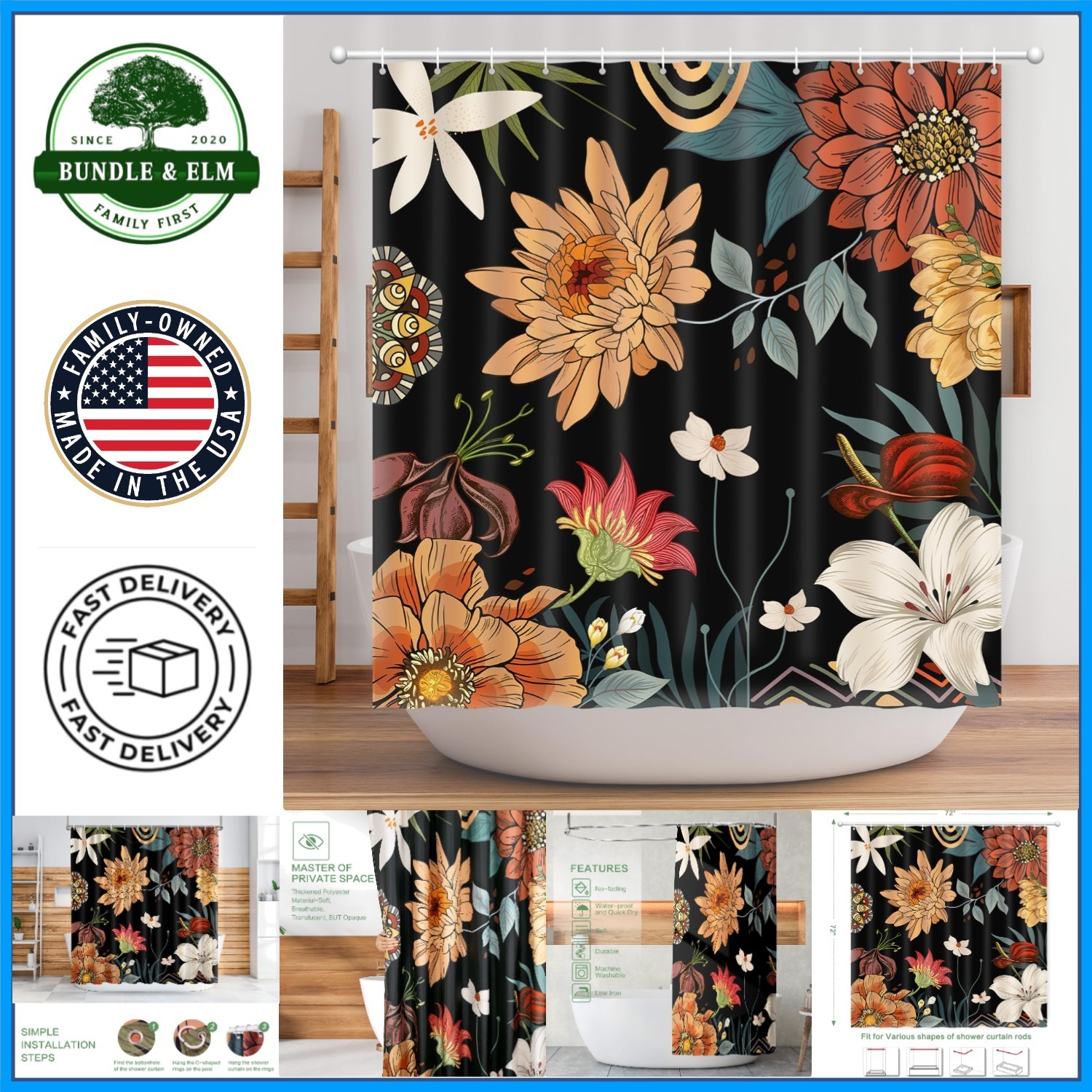 Custom Printed Bath Curtain — custom printed polyester bath curtain