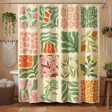 JAWO Retro Shower Curtain Vintage Abstract Boho Floral Shower Curtains for Bathr — custom printed polyester bath curtain