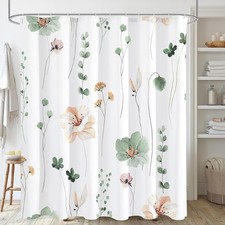 Floral Hook & Loop Gibelle Watercolor Shower Curtain, Size 72W x 72L (Pack of 1 — custom printed polyester bath curtain