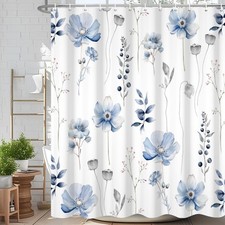Light Blue Floral Watercolor Blossom Waterproof Shower Curtain 72x72 Inch — custom printed polyester bath curtain