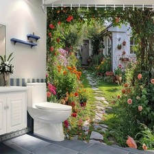 Rustic Flower Garden Waterproof Shower Curtain Multiple Size — custom printed polyester bath curtain