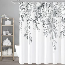 Grey Eucalyptus Shower Curtain Watercolor Floral Print 72x72 — custom printed polyester bath curtain