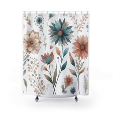 Boho Floral Shower Curtain, Vintage Style Bathroom Decor, Gift for Home, [...] — custom printed polyester bath curtain
