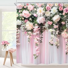 Pink Shower Curtain 60x72 Inch Girly Spring Blossom Flower Elegant Floral — custom printed polyester bath curtain