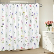 Green Botanical Leaf Farmhouse Floral Shower Curtain Set for Bathroom Decor — custom printed polyester bath curtain