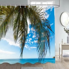 Large Beach Tropical Palm Shower Curtain Extra Long Bathroom Waterproof Curtains — custom printed polyester bath curtain