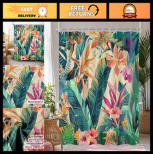 Tropical Palm Leaf Shower Curtain - Waterproof Floral Jungle Bathroom Decor 69x7 — custom printed polyester bath curtain