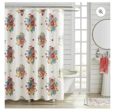 The Pioneer Woman Breezy Blossom Floral Applique Fabric Shower Curtain 72X72 — custom printed polyester bath curtain