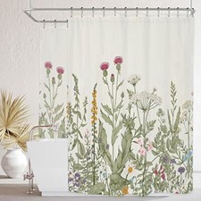 SHOWER CURTAIN Floral Wildflower Botanical Tulip Plants Ivy 180x70 RIYIDECOR — custom printed polyester bath curtain