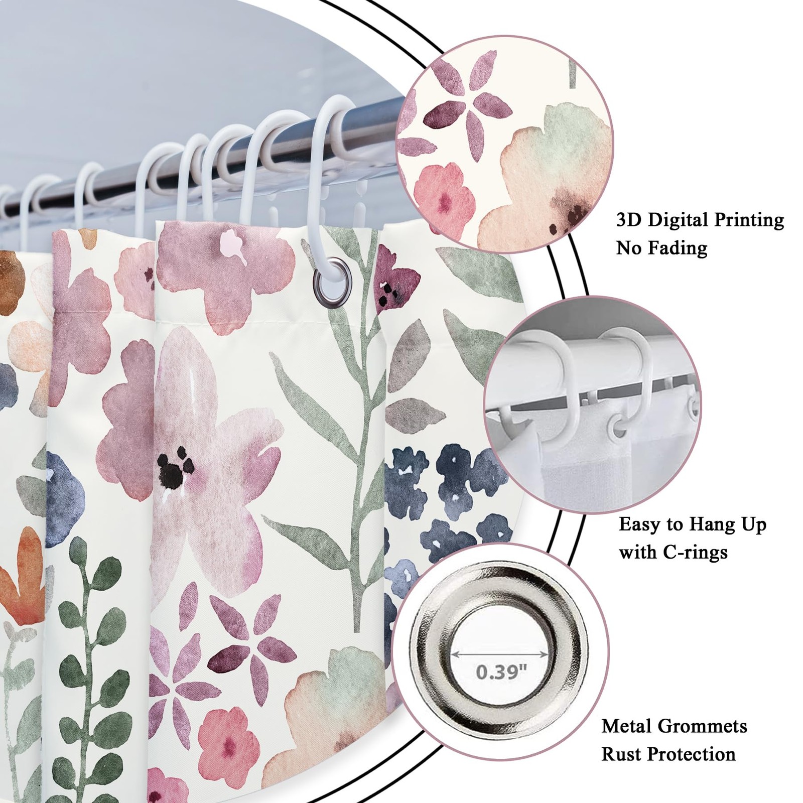 Custom Printed Bath Curtain — custom printed polyester bath curtain detail view