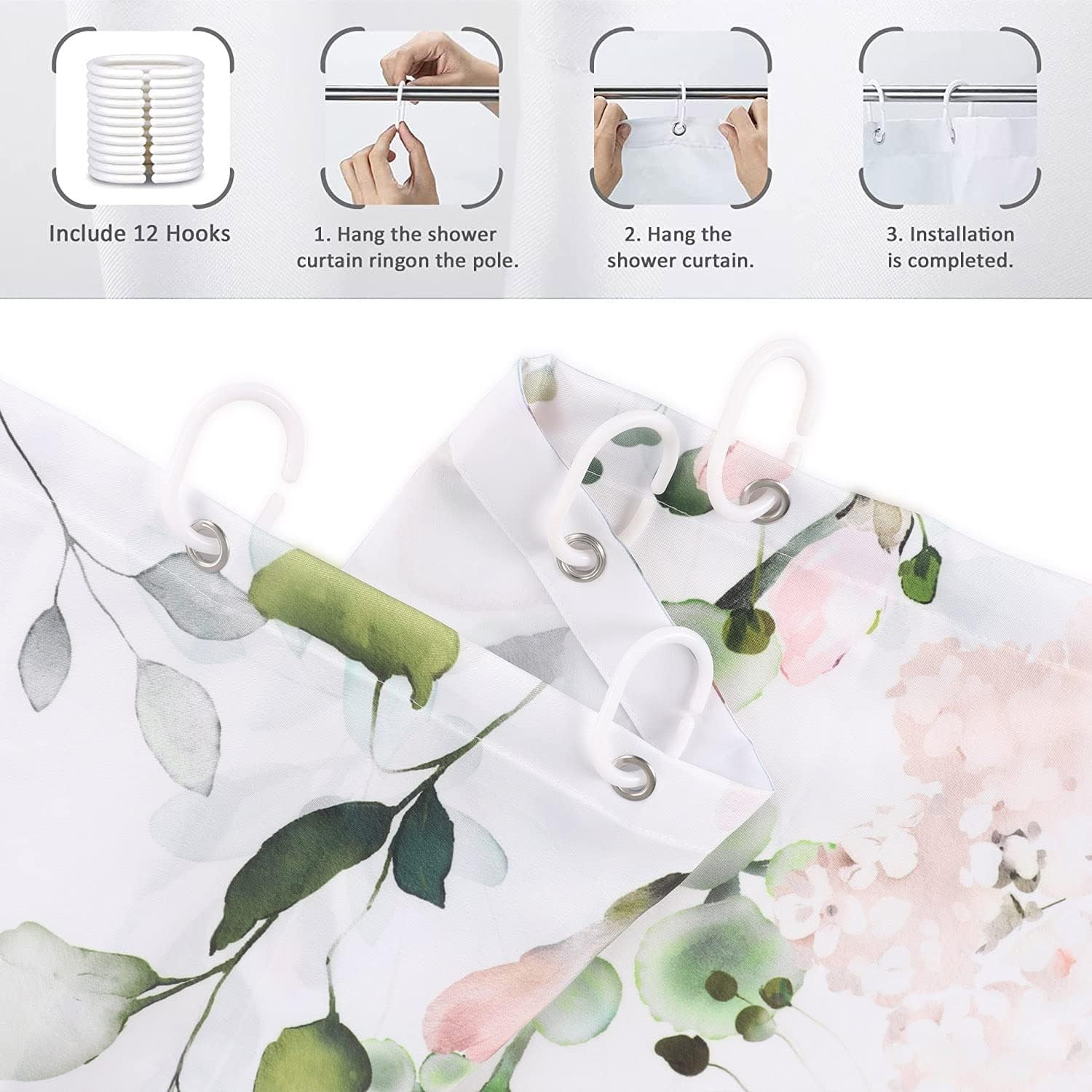 Custom Printed Bath Curtain — custom printed polyester bath curtain detail view
