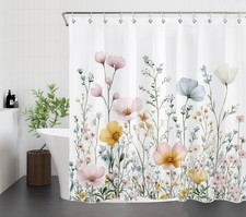 Rustic Green Leaf Pink Vintage Floral Shower Curtain Bathroom Accessories Set — custom printed polyester bath curtain
